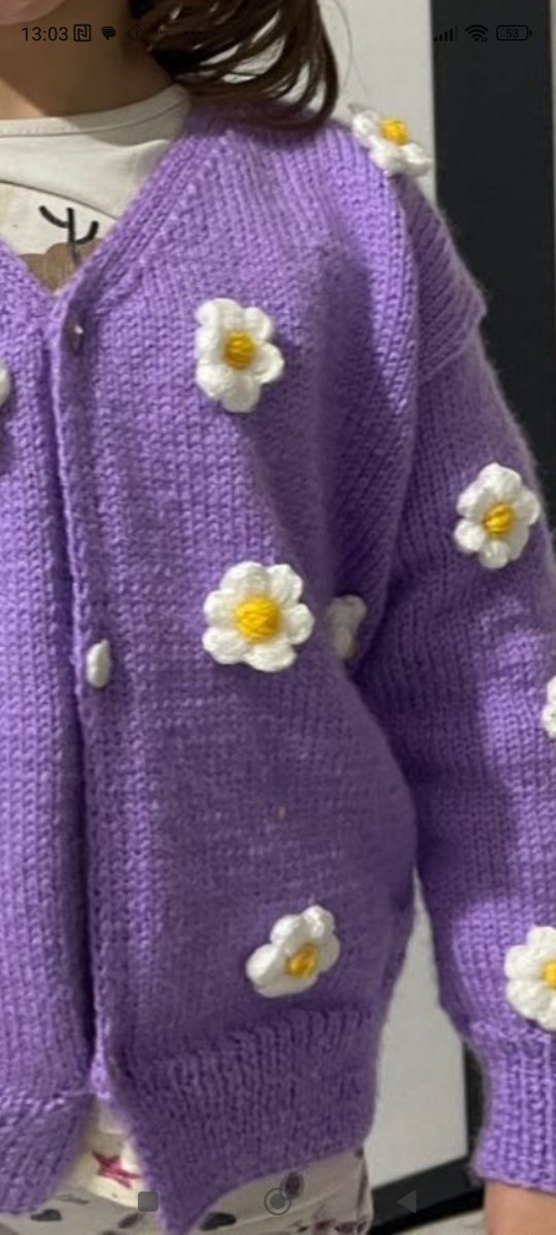 Kız Çocuk Mor Çiçekli Örgü Hırka - Görsel 3