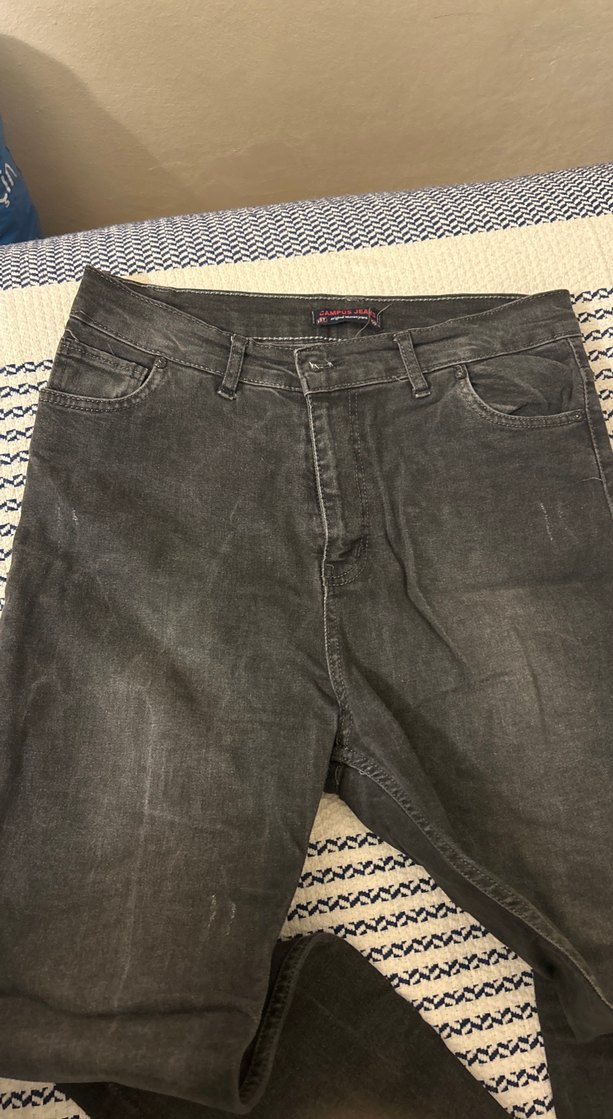 Siyah Kadın Kot Pantolon Kemerli Regular Fit - Görsel 3