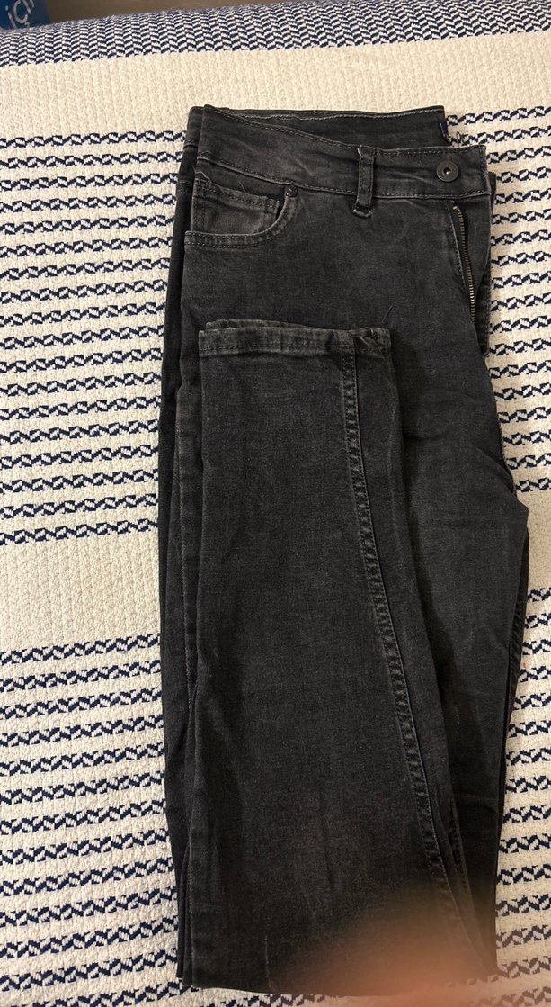 Siyah Kadın Kot Pantolon Kemerli Regular Fit - Görsel 2