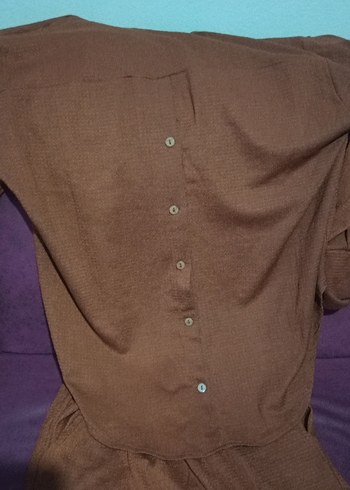 Düğmeli Kahverengi  kadın ikili takim - Görsel 4