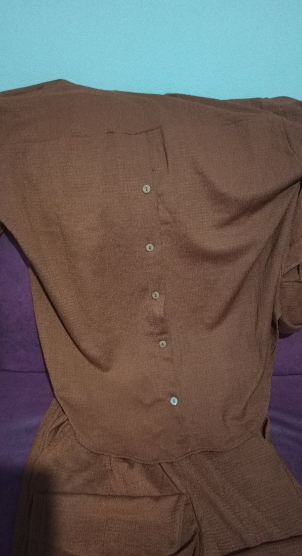 Düğmeli Kahverengi  kadın ikili takim - Görsel 4