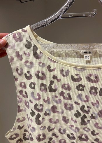 xl Beden Leopar Desenli Kolsuz Bluz
