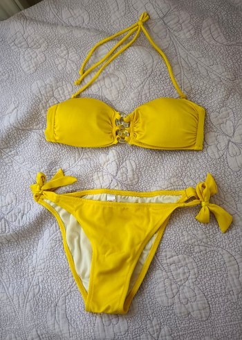38 Beden Sarı İpli Boyundan Bağlamalı Bikini Takımı