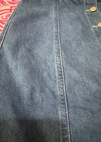 Düğmeli Mavi Denim kot Etek - Görsel 6