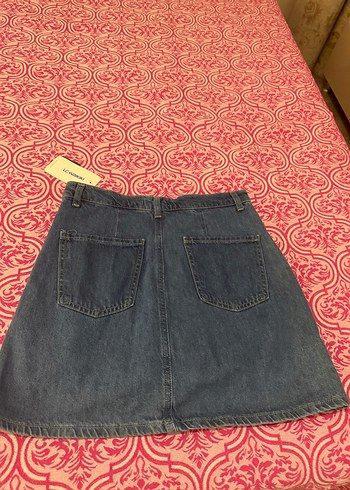 Düğmeli Mavi Denim kot Etek - Görsel 5