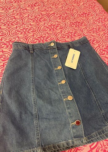 Düğmeli Mavi Denim kot Etek - Görsel 2