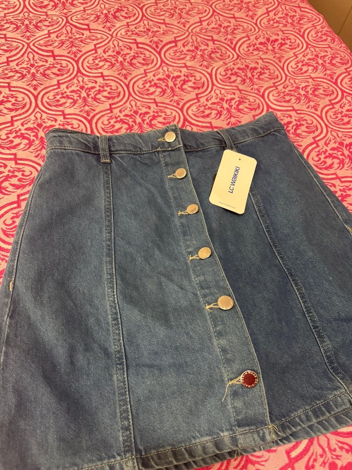 Düğmeli Mavi Denim kot Etek - Görsel 2