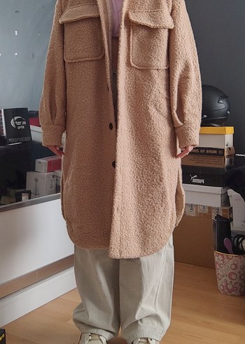 Hooopstore Yün Buklet Oversize Midi Kadın Kaban - Görsel 15