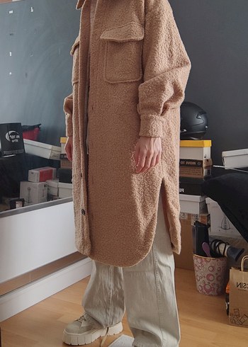 Hooopstore Yün Buklet Oversize Midi Kadın Kaban - Görsel 13