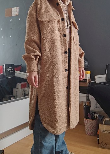 Hooopstore Yün Buklet Oversize Midi Kadın Kaban - Görsel 17