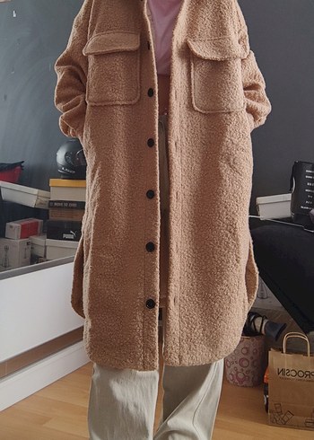 Hooopstore Yün Buklet Oversize Midi Kadın Kaban - Görsel 11