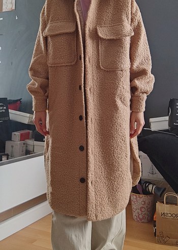 Hooopstore Yün Buklet Oversize Midi Kadın Kaban - Görsel 9