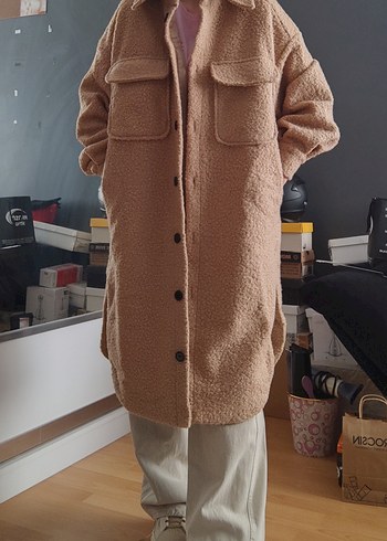 Hooopstore Yün Buklet Oversize Midi Kadın Kaban - Görsel 12