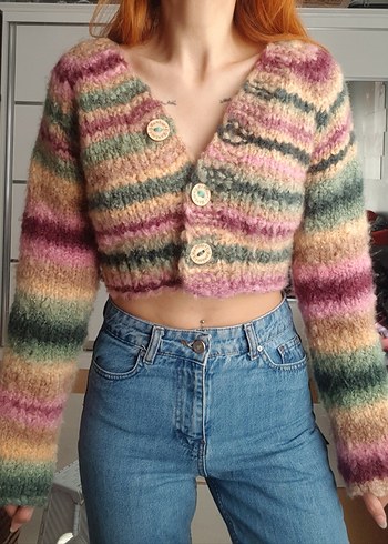 Renkli El Örgüsü Hırka y2k - Görsel 9