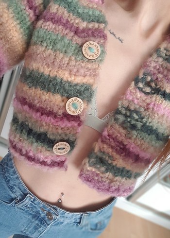 Renkli El Örgüsü Hırka y2k - Görsel 11