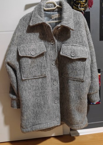 Hooopstore Gri kırçıllı oversize yün kaban - Görsel 9