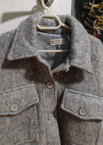 Hooopstore Gri kırçıllı oversize yün kaban - Görsel 16