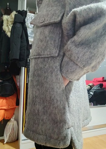 Hooopstore Gri kırçıllı oversize yün kaban - Görsel 12