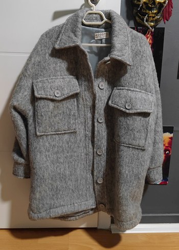 Hooopstore Gri kırçıllı oversize yün kaban - Görsel 11