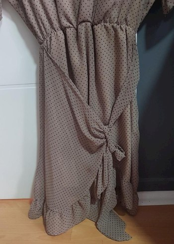 puantiyeli vizon renk elbise - Görsel 5