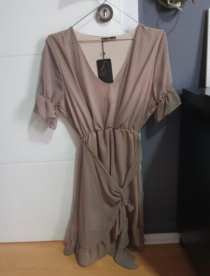 puantiyeli vizon renk elbise - Görsel 3