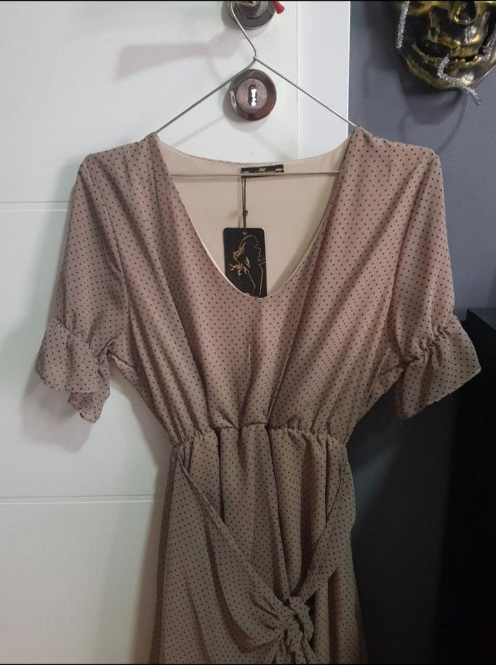 puantiyeli vizon renk elbise - Görsel 4