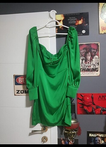 Zümrüt yeşil prenses kol mini elbise - Görsel 5