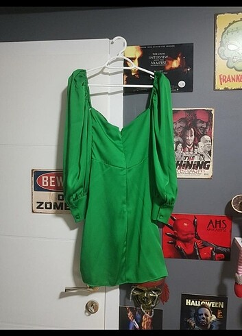 Zümrüt yeşil prenses kol mini elbise - Görsel 6