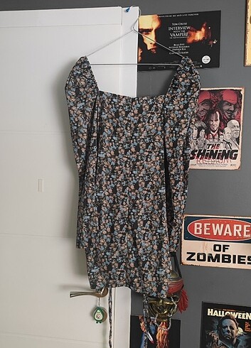 Karpuz kol büzgülü çiçekli elbise  - Görsel 7