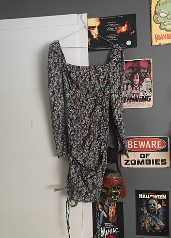 Karpuz kol büzgülü çiçekli elbise  - Görsel 5