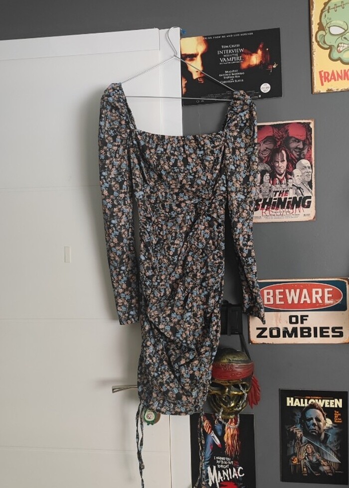 Karpuz kol büzgülü çiçekli elbise  - Görsel 5