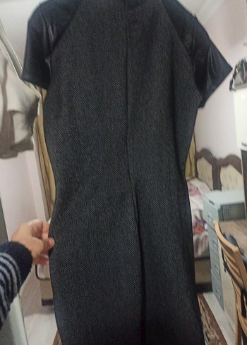 Gri Mini Elbisesi, Kısa Kollu, Drapeli - Görsel 2