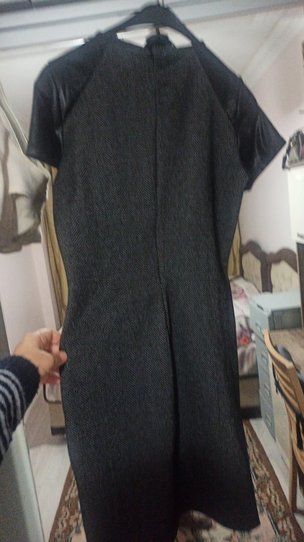 Gri Mini Elbisesi, Kısa Kollu, Drapeli - Görsel 2