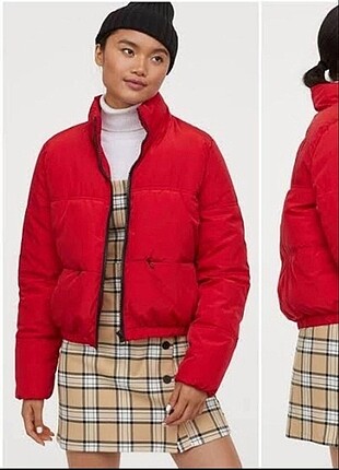 Kırmızı H&M kısa şişme mont