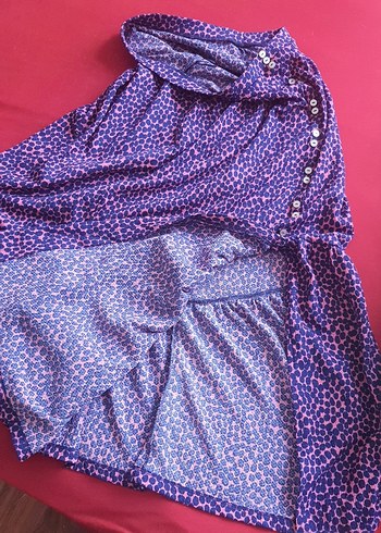 Düğmeli Mor Bağlama Desenli Hamile Etek - Görsel 4