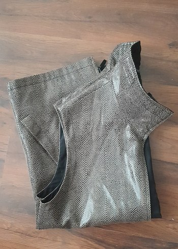 Gri Yılan Desenli Deri Kolsuz Yelek - Görsel 10