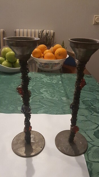 Beden gri Renk Şamdan taş süslemeli 2 adet