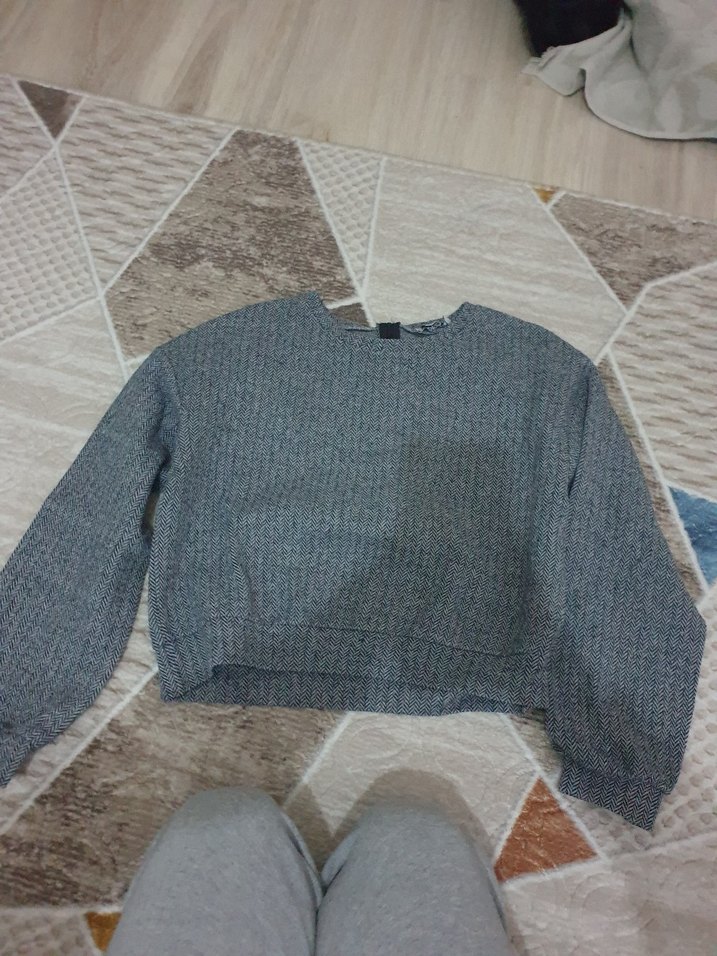 Gri Kadın Örgü Salaş Mini Kazak - Görsel 3