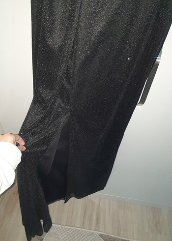 Siyah Drapeli Uzun Kadın elbise - Görsel 4