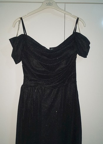 Siyah Drapeli Uzun Kadın elbise - Görsel 5