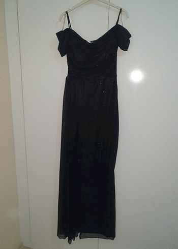 Siyah Drapeli Uzun Kadın elbise - Görsel 3