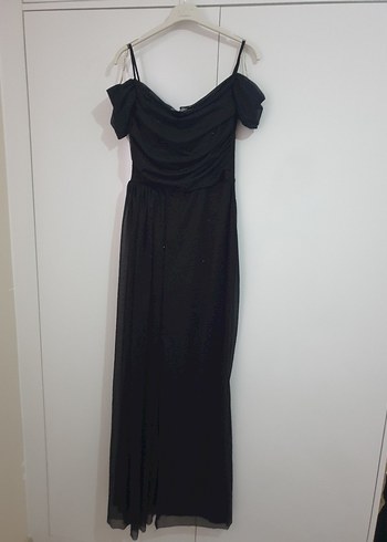 Siyah Drapeli Uzun Kadın elbise - Görsel 2