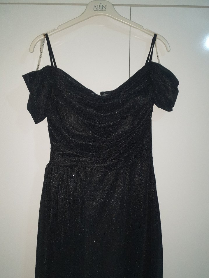 Siyah Drapeli Uzun Kadın elbise - Görsel 5