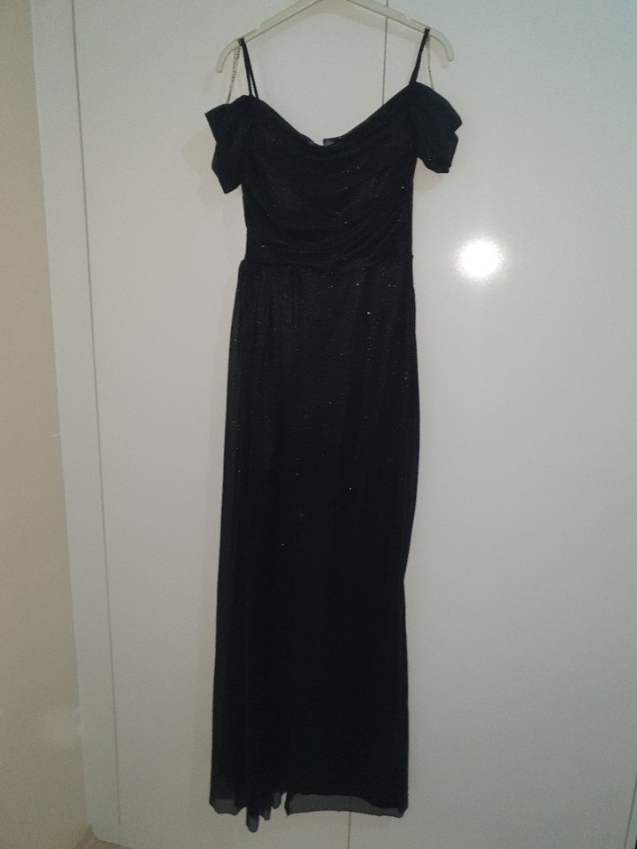 Siyah Drapeli Uzun Kadın elbise - Görsel 3