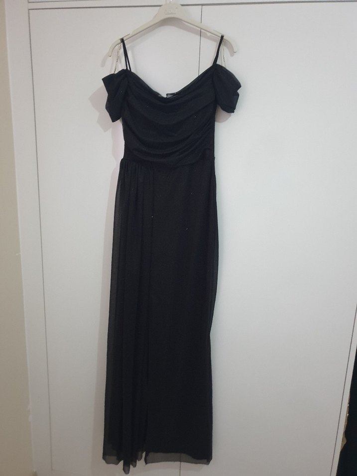 Siyah Drapeli Uzun Kadın elbise - Görsel 2