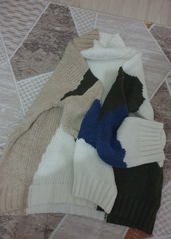 Rahat Kesim Çok Renkli Boğazlı Kadın Kazak - Görsel 3