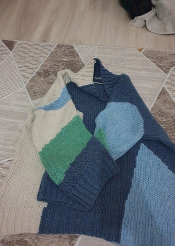 Renkli Yüksek Yaka Örgü Kadın Kazak - Görsel 3