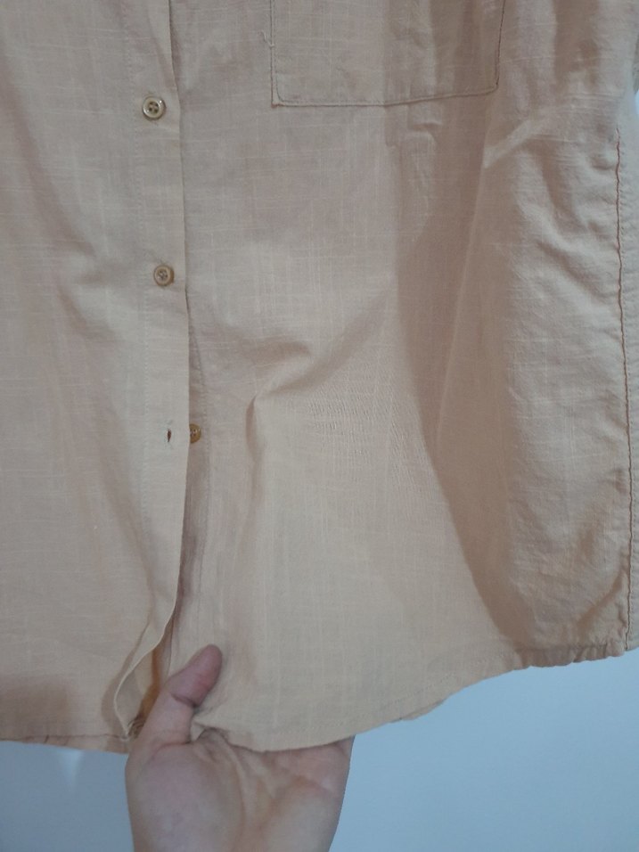 Bej Keten Kadın Gömlek, Uzun Kollu, Salaş - Görsel 4