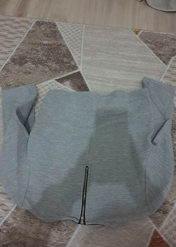 Kadın Gri Kısa Fitilli Sweatshirt - Görsel 4