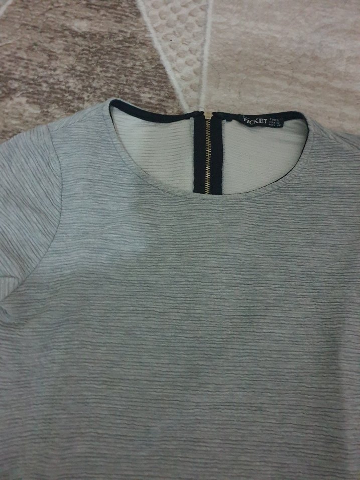 Kadın Gri Kısa Fitilli Sweatshirt - Görsel 3